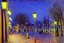 Placeholder: Night, square bench, lanterns, alfred sisley impressionism painting