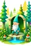 Placeholder: Illustration children a gnome on wc in the forest