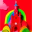 Placeholder: A red castle in the sky with rainbows designed in Chinese paper arts painted by Henri Matisse