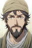 Placeholder: A 30-year-old man with sharp hazel eyes, wearing old Arabic clothes and a short beard. anime