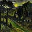 Placeholder: A black village in a shadow realm painted by Claude Monet