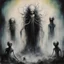 Placeholder: Nightmare Spirits of the Mari Lywd, Lovecraftian otherworldly nightmare effigies, by Stephen Gammell, colorful horror poster art,