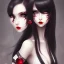 Placeholder: girl, cute, beautiful, white eyes, red lips, black hair with bangs, goth, witch