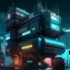 Placeholder: cyberpunk retro futuristic construction sight with crains for comics