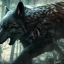 Placeholder: epic horrific wasted wolf like creature in night with black shade, 8k resolution, ultra hyperdetailed, Unreal Engine 5, ultra colourful, very small details, realistic