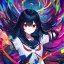 Placeholder: Clear focus, high resolution, black long fluffy hair, red eyes, wearing a sailor uniform, doing a evil smile, Style Vtuber, Colorful