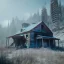 Placeholder: abandoned Ghosttown Goldmine Buildings in the mountains, winter, octane render