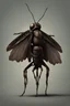 Placeholder: a haunting image of a humanlike insect facing away from us, in despair and pain, with wings that are broken torn and crumbling