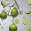 Placeholder: floating Lime wedge dripping a single droplet, side view photographic