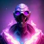 Placeholder: full body apocalyptic purple masked villain in galaxy, teal and purple smoke, detailed, realistic, 4k