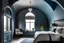 Placeholder: arched ceiling moody blue bedroom