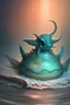 Placeholder: cute tiny ocean demon sitting on a fallen leaf, intricately detailed, photorealistic, oil on canvas, trending on art station, high definition, hdr, cute, beautiful in sunshine