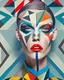 Placeholder: A striking portrait of an avant-garde fashion model, adorned with geometric patterns and bold makeup, in the style of hard-edge painting, crisp lines, flat colors, and high contrast between shapes, inspired by the works of Frank Stella and Bridget Riley, celebrating the innovative and experimental spirit of the fashion world.