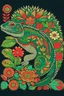 Placeholder: a chameleon rounded by flowers and leaves, quimbaya culture style