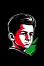 Placeholder: logo, boy with Italian flag, red, white, green, fluorescent, line art, black background.