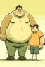 Placeholder: a fat man with a thin light beard bulling a thin tall man with a short afro cut by siting on him. Cartoon.