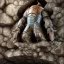 Placeholder: giant armored warrior sleeping on his back on a stone slab in a cathedral cavern