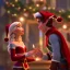 Placeholder: two elves. woman and man. Christmas scene. poster. marvel comic. low-key