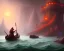 Placeholder: sango fantasy, fantasy magic, intricate, sharp focus, illustration, highly detailed, digital painting, concept art, matte, Greek mythology Charon ferryman in boat on river styx, sharp jagged rocks, red purple blue colours, red hot lava river