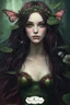 Placeholder: Frogs Water lilies Dark burgundy red long hair Dark Fairy princess rapunzel hair queen crown butterflies dragonflies fireflies elven tiara flowers fairy wings emerald moss