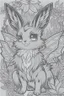 Placeholder: coloring book page of a magical eevee pokemon, monochrome, black and white, sharp, sketch drawing