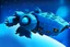 Placeholder: Blue Spaceship, Over Planet, Modern Spaceship, Blocky,