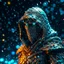 Placeholder: hooded marble knight covered with glowing crystals, fire particles in air, bright colors, glowing sparkle particles, dark tone, sharp focus, high contrast, 8k, incredible depth, depth of field, dramatic lighting, beautifully intricate details, clean environment, epic dynamic scene