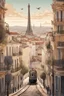 Placeholder: Lisbon city view with famous tram and eiffel tower in background, art nouveau style, art deco, fantasy