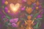 Placeholder: love, high contrast, Tropical flowers,heart drawing, crystals, tropical leaves, sacred altar, Fantasy temple,