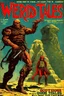 Placeholder: Cover of "WEIRD TALES" Magazine, "Doom that Came To Sarnath" story, Eldritch, sharp colors, horror, by Bill Elder, by Scott M Fischer, maximalist, sinister, retro magazine cover.