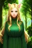 Placeholder: Clear focus,High resolution,High quality,druid, Blonde long hair, green eyes, cat ears, Realistic, intricate details, insanely detailed, forest background