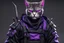 Placeholder: turnaround techwear samurai with a really evil cat face and purple eyes