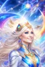 Placeholder: cosmic woman angels smile,admiral high commander from the future, one fine whole face, crystalline skin, expressive blue eyes,rainbow, smiling lips, very nice smile, costume rainbow pleiadian, Beautiful tall woman pleiadian Galactic commander, ship, perfect datailed golden galactic suit, high rank, long blond hair, hand whit five perfect detailed finger, amazing big blue eyes, smilling mouth, high drfinition lips, cosmic happiness, bright colors rainbow, blue, pink, gold, jewels, realist,8k