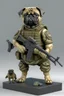 Placeholder: pug soldier with rilfe M4 with helmet ready to go to war realistic