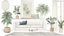 Placeholder: generate a mood board ithat conveys safety and security with one sofa, one coffee table, and one rug and plants in a Mediterranean style