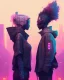 Placeholder: a couple of people standing next to each other on a street, cyberpunk art, inspired by Wadim Kashin, afrofuturism, facing each other, portrait of a robot, nielly, beeple and jeremiah ketner, robot art cracking the road, lowres, solar punk city, lovers, couple