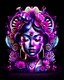 Placeholder: logo design, complex, trippy, bunchy, 3d lighting, 3d, geisha , realistic head, rainbow colorful purple dark blue pink neon, floral, flowers, cut out, modern, symmetrical, center, abstract