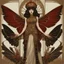 Placeholder: Full Body, Art Nouveau Woman With A Bob With A Fringe Hairstyle, Cleopatra Clothing, Steampunk Metal moth with red wings, Black Background