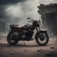 Placeholder: apocalyptic , atmospheric ancient BMW motorcycle with luggage