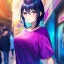 Placeholder: 8k, Girl, high quality, detailed, dark blue hair, fuchsia eyes, beautiful lighting, vibrant colors, casual clothes