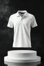 Placeholder: Mock up 3D white polo shirt on a black background podium with light smoke, Ai generated Images