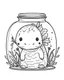 Placeholder: cute axolotl life in jar minimalistic, line art, background, vector, svg, coloring book page style, black outline on white background