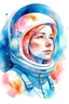 Placeholder: retrato de niña astronauta en acuarela con colores pastel al estilo de botero