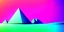 Placeholder: 3d rendering. Abstract futuristic neon background. Fantastic landscape with glowing geometric triangular frame and mountains