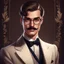 Placeholder: 1920s, great gatsby inspired, thirtysomething year old American male heir to new money, socialite playboy, thin mustache and glasses. Candela obscure ttrpg character art