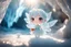 Placeholder: cute chibi ice fairy in an ice cave with tea in sunshine, ethereal, cinematic postprocessing, dof, bokeh