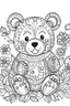 Placeholder: Outline art for coloring page, WHIMSICAL HAPPY TEDDY BEAR, coloring page, white background, Sketch style, only use outline, clean line art, white background, no shadows, no shading, no color, clear