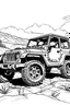 Placeholder: Outline art, no shading, full body jeep, black and white, lno shading, ow detail, --ar 9:11