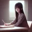 Placeholder: girl studying in room, anime style