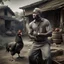 Placeholder: a black man holding a chicken in a village setup 3D real image